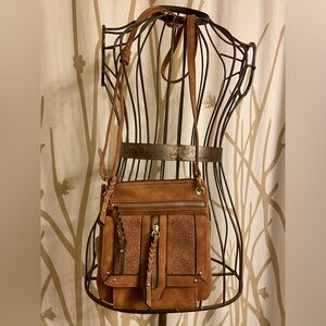 New Faux Suede Perforated Gold Hardware Crossbody